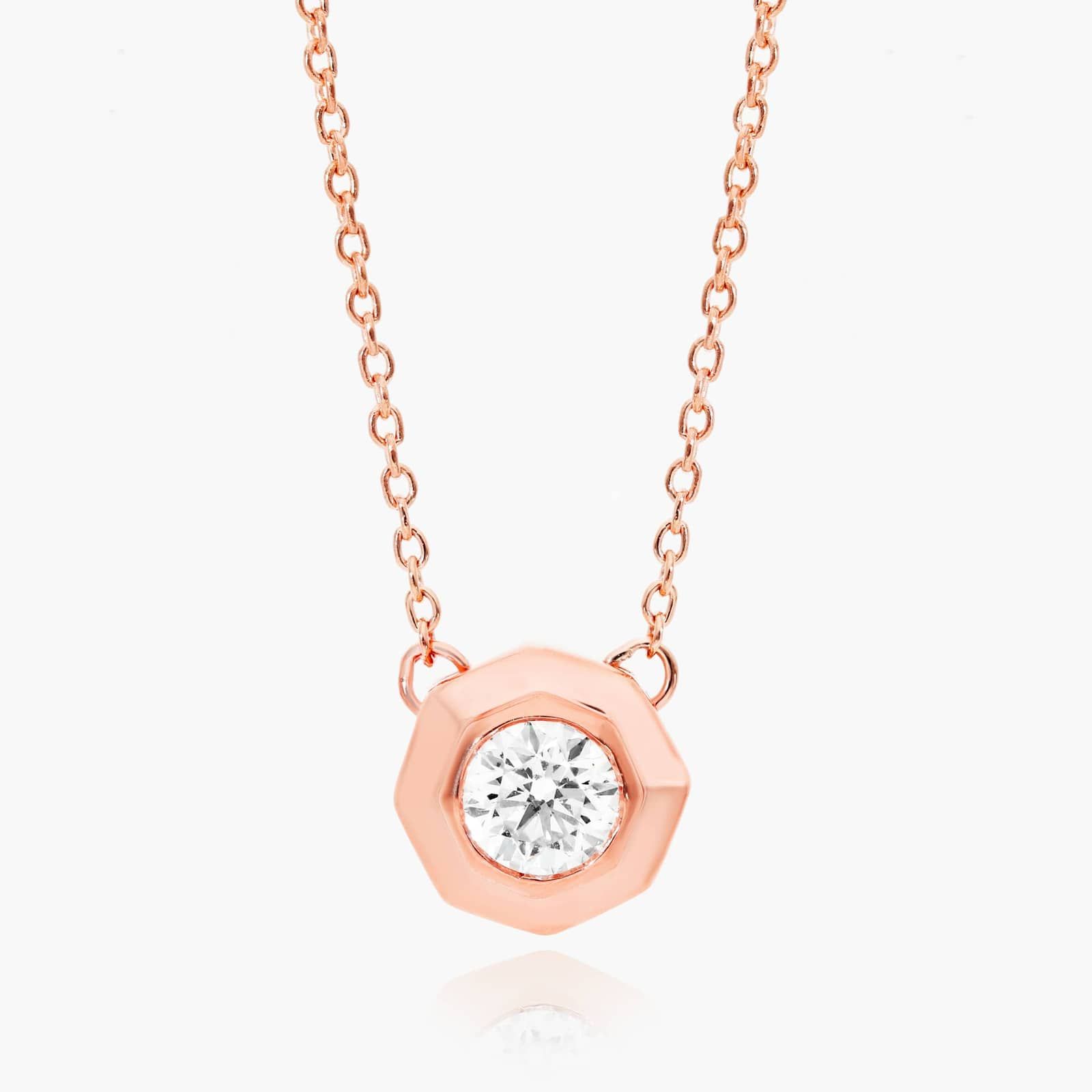 14K Rose Gold Octagonal Frame Diamond Solitaire Pendant