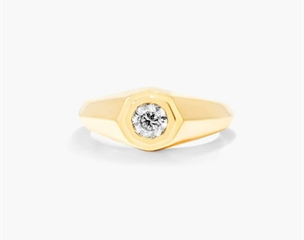 14K Yellow Gold Octagonal Frame Solitaire Diamond Ring