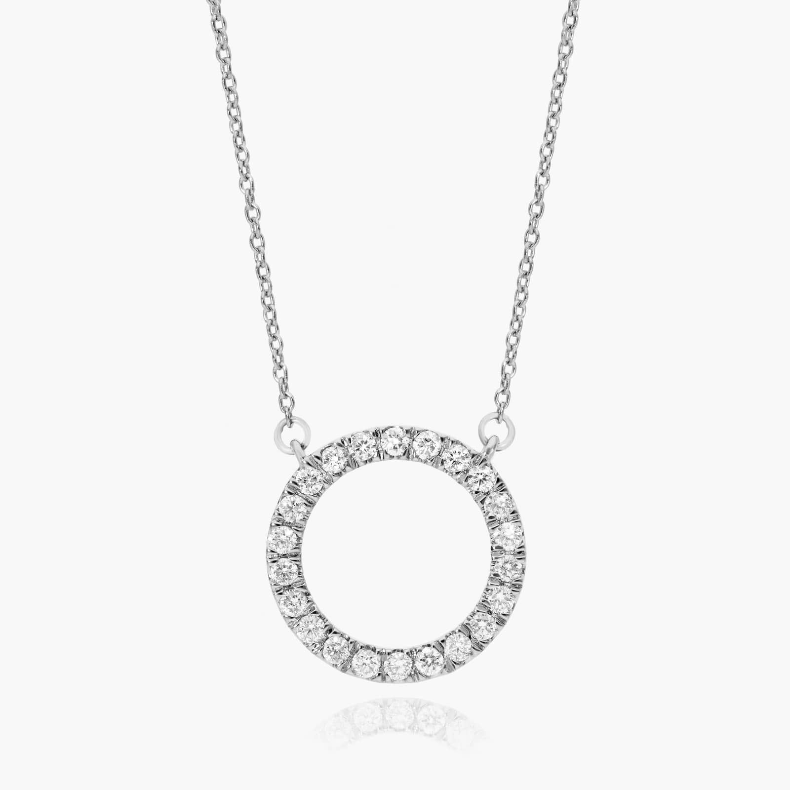 14K White Gold Open Circle Diamond Necklace-81682w14