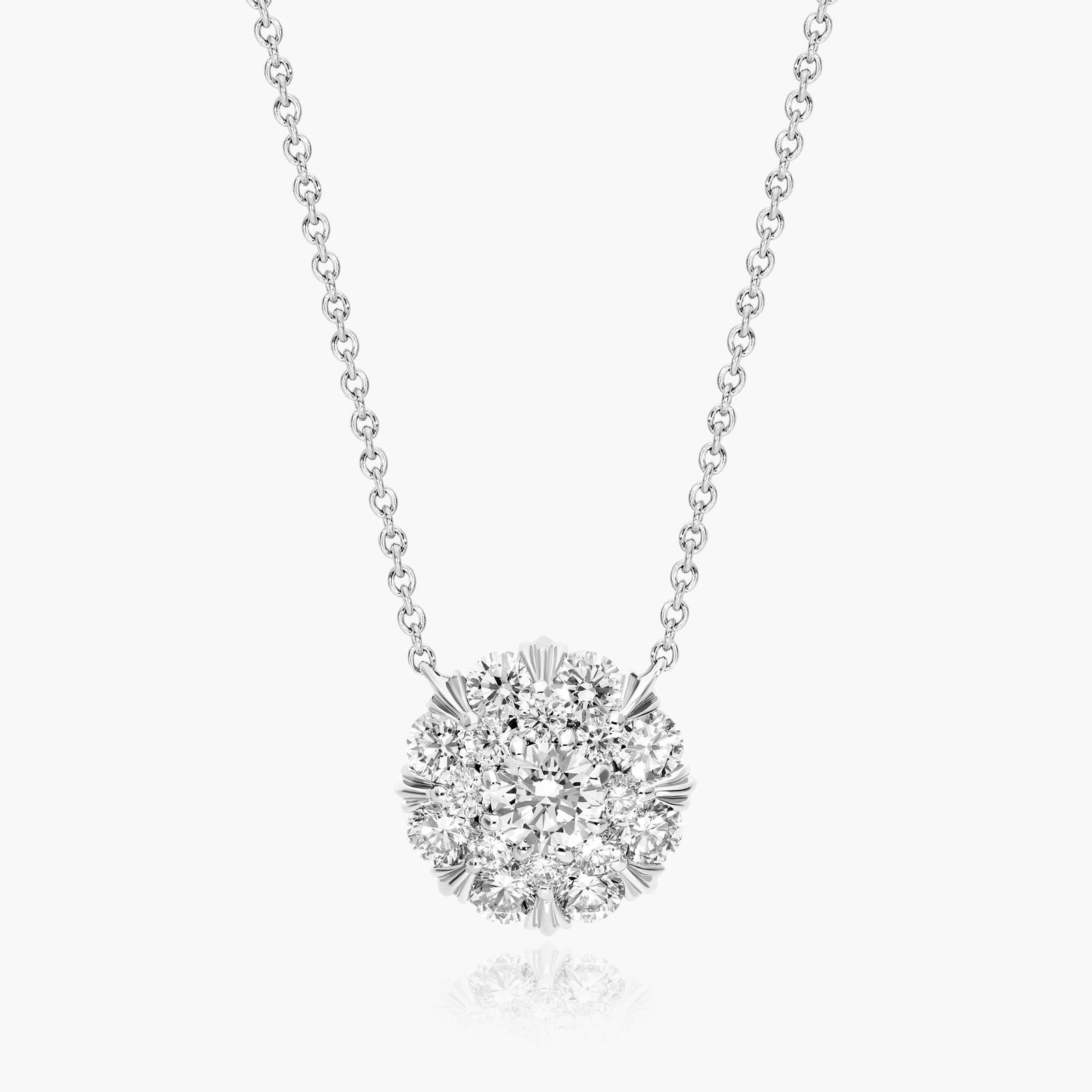 14K White Gold Lab-Created Diamond Peony Pendant - 1.00 CTW