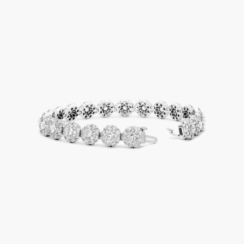 14K White Gold Lab Created Diamond Peony Tennis Bracelet