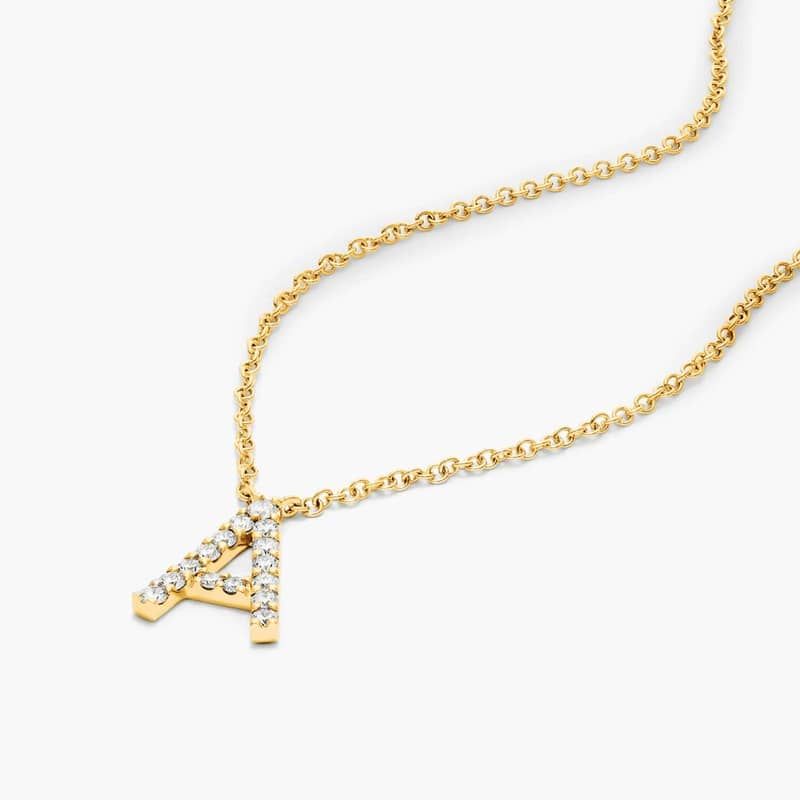 14K Yellow Gold A Initial Lab Created Diamond Necklace