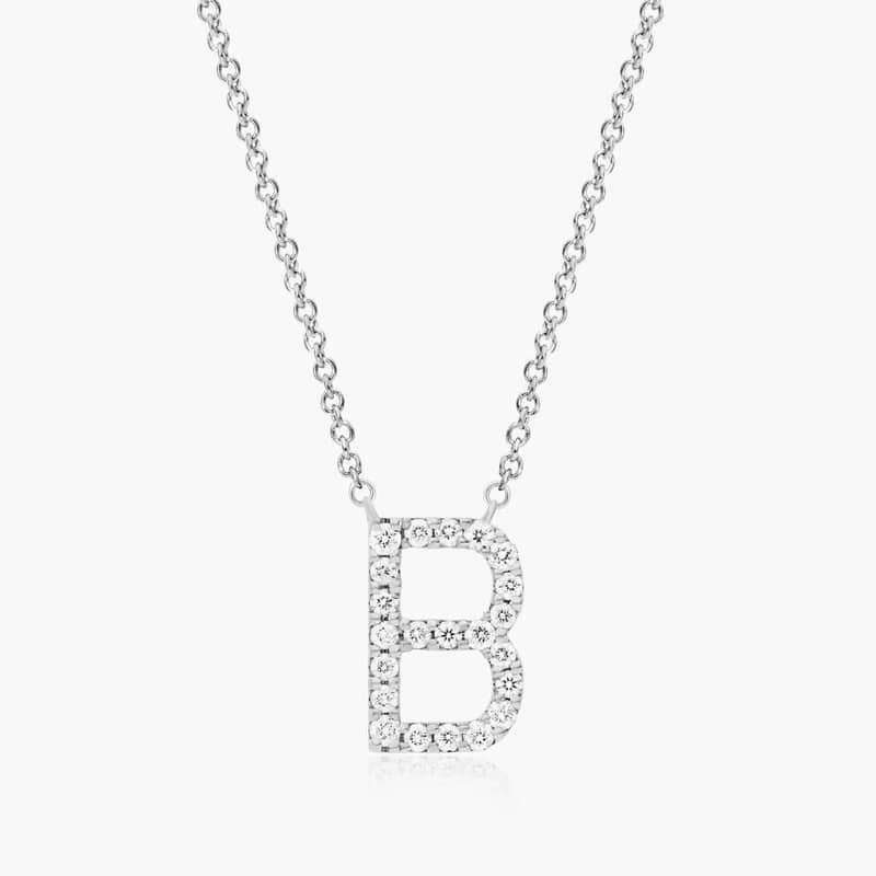 14K White Gold B Initial Lab-Created Diamond Necklace