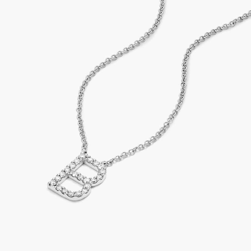 14K White Gold B Initial Lab-Created Diamond Necklace
