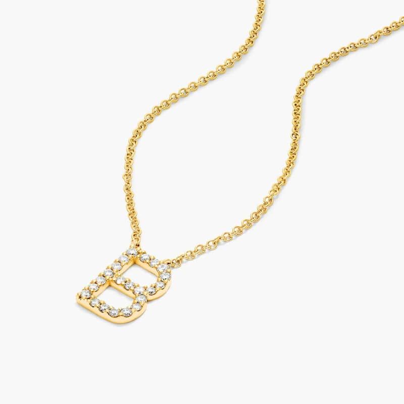 14K Yellow Gold B Initial Lab Created Diamond Necklace
