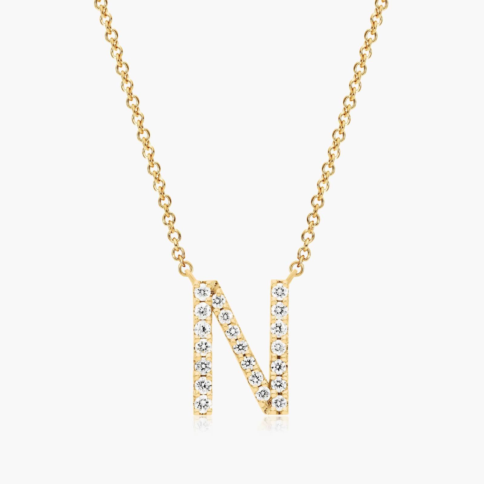 14K Yellow Gold N Initial Lab-Grown Diamond Necklace-8169383y14l