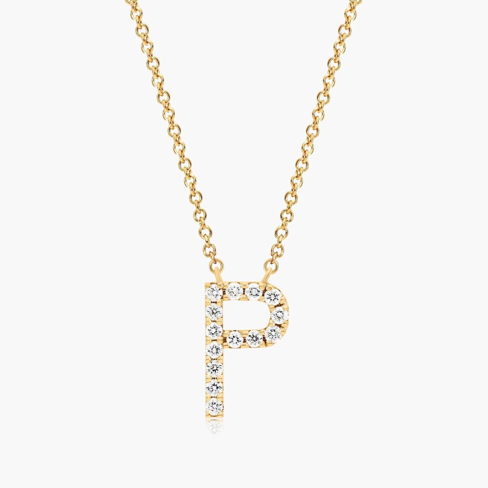 14K Yellow Gold P Initial Lab Created Diamond Necklace Image-0