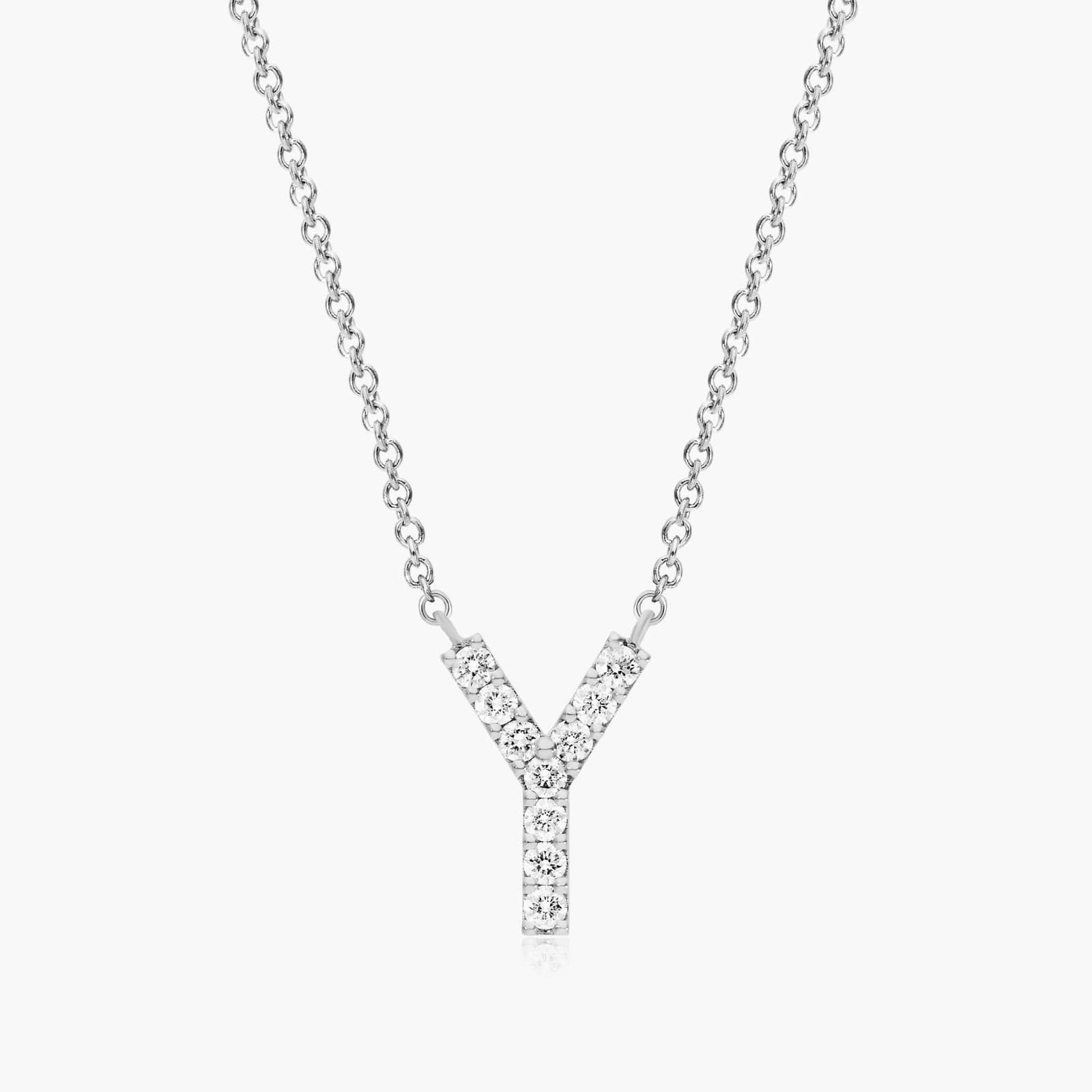 14K White Gold Y Initial Lab-Created Diamond Necklace Image-0