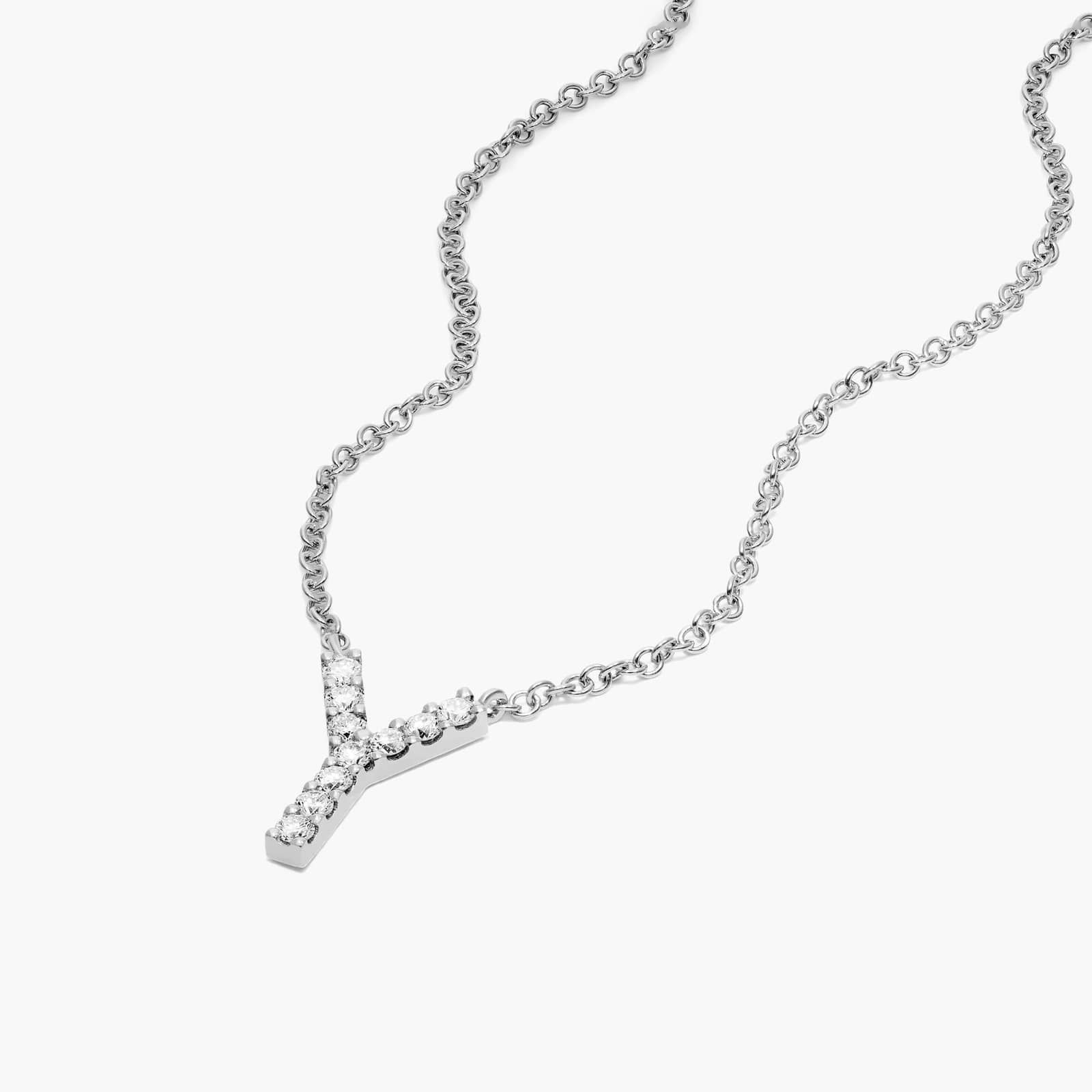 14K White Gold Y Initial Lab-Created Diamond Necklace Image-1