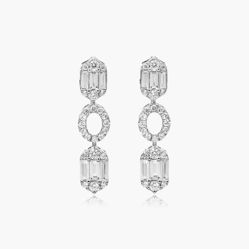14K White Gold Diamond Art Deco Drop Earrings