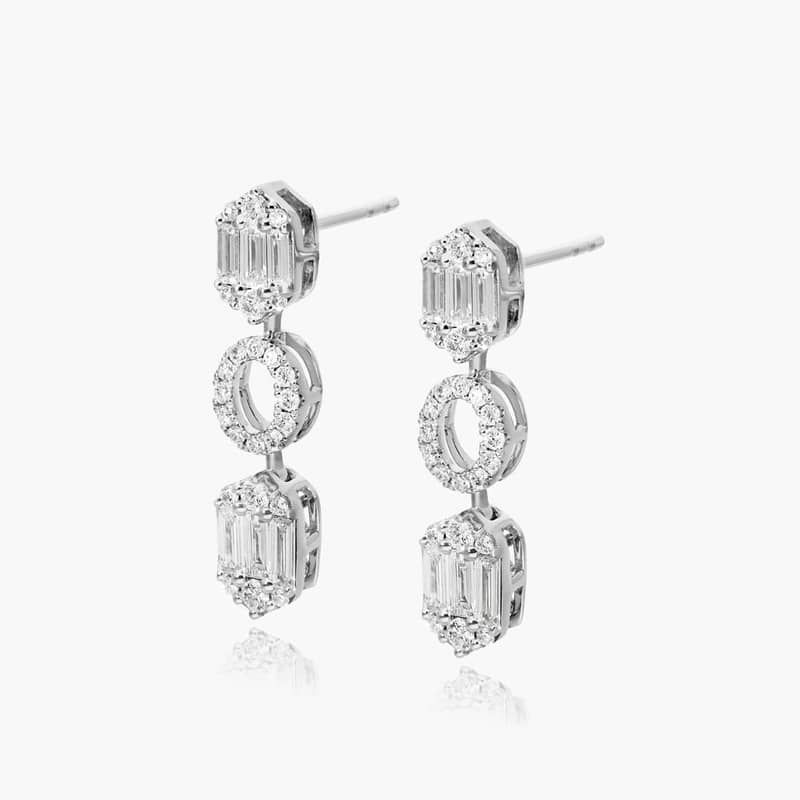 14K White Gold Diamond Art Deco Drop Earrings