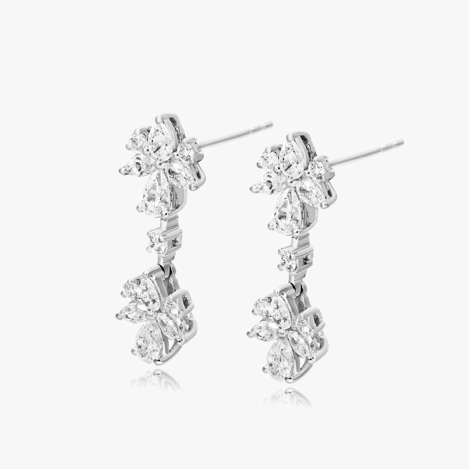 14K White Gold Bird of Paradise Diamond Drop Earrings Image-1