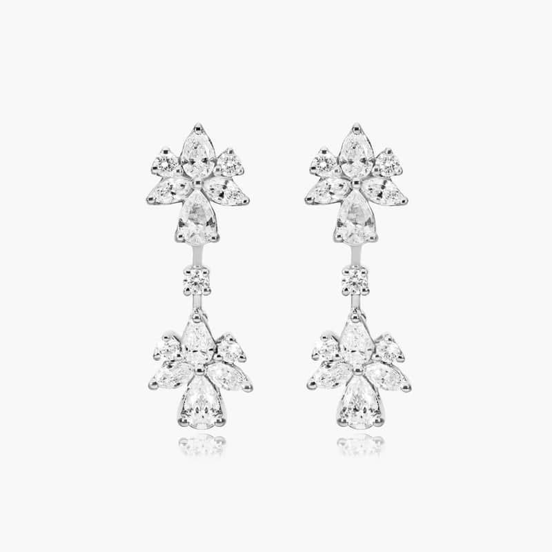 14K White Gold Bird of Paradise Diamond Drop Earrings