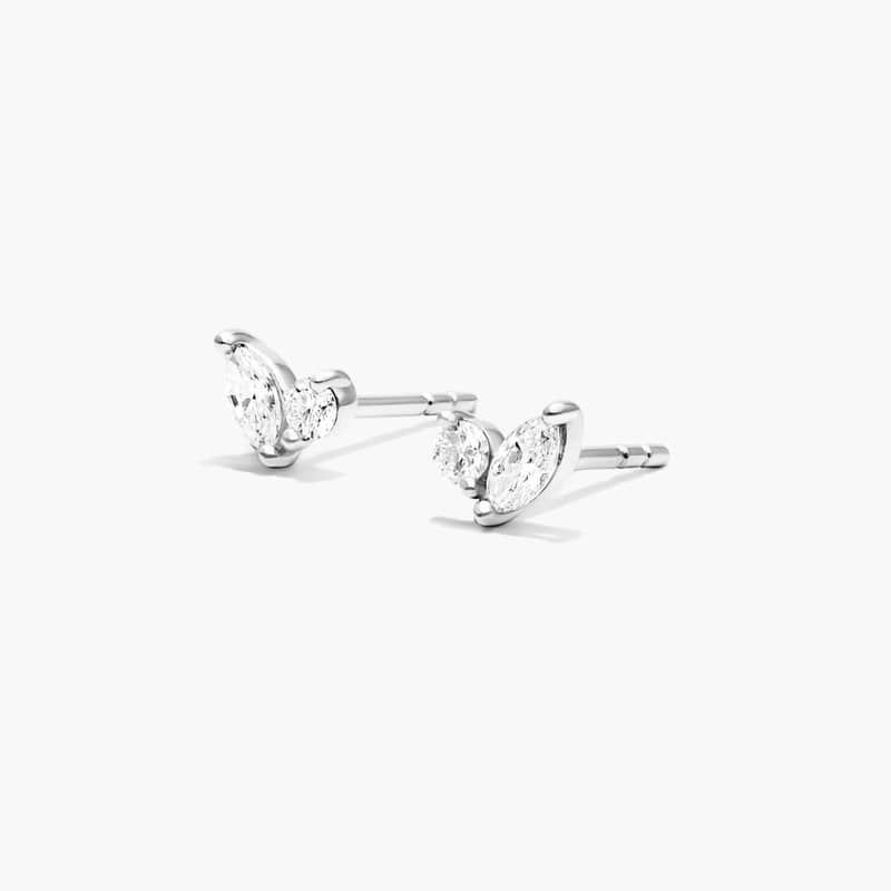 14K Yellow Gold Blooming Leaves Lab-Created Diamond Stud Earrings