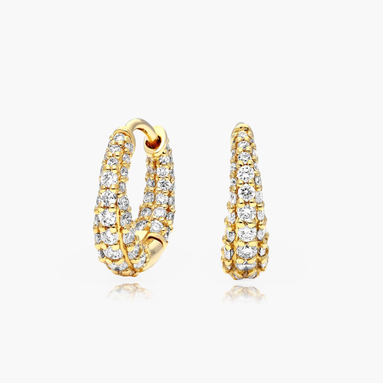 14K Yellow Gold Tapered Diamond Huggie Hoop Earrings-81726y14