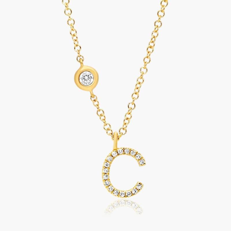 14K Yellow Gold Initial C Diamond Necklace