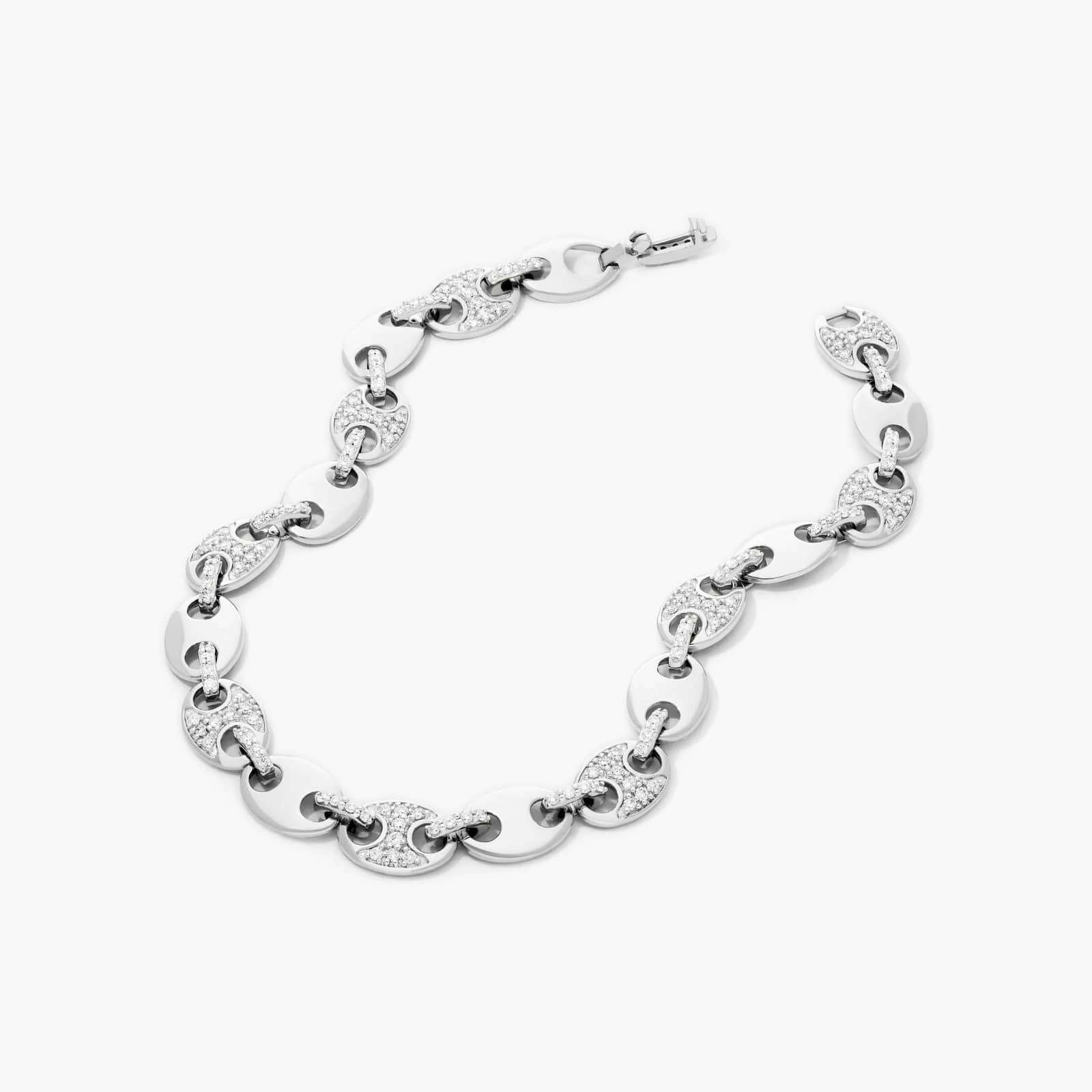 14K White Gold Mariner Chain Lab-Grown Diamond Bracelet-81752w14l