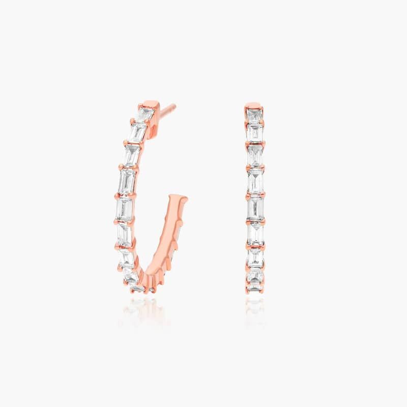 14K Rose Gold Baguette Lane Lab-Created Diamond Hoop Earrings