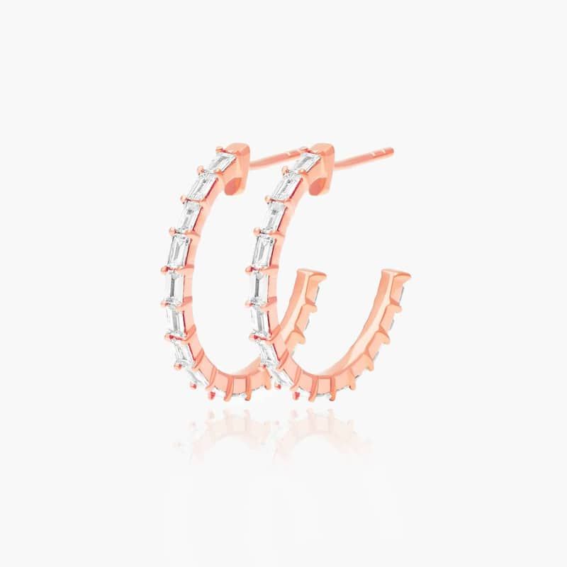 14K Rose Gold Baguette Lane Lab-Created Diamond Hoop Earrings