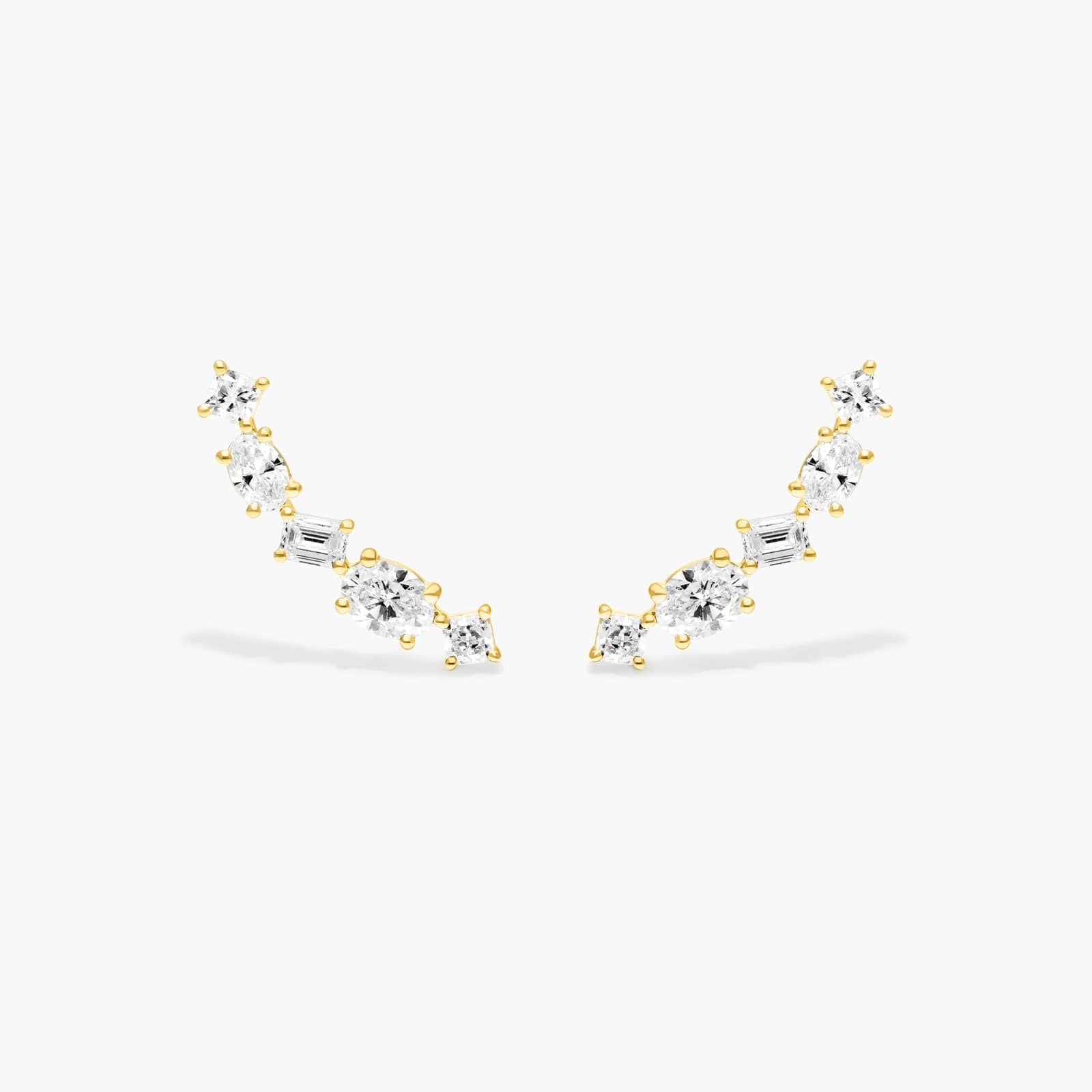 14k Yellow Gold Climber Post Earrings with Baguette Cubic Zirconias