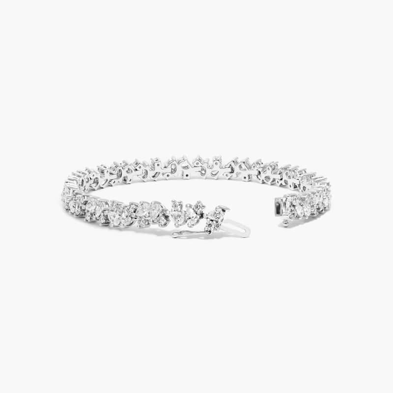 Lab-Grown Diamond Fancy Scatter Tennis Bracelet In 14K White Gold