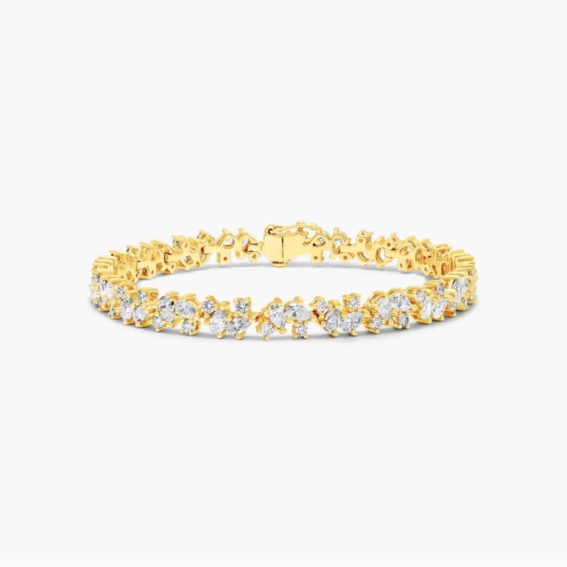 Lab-Grown Diamond Fancy Scatter Tennis Bracelet In 14K Yellow Gold