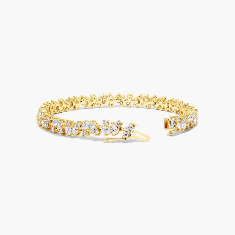 Lab-Grown Diamond Fancy Scatter Tennis Bracelet In 14K Yellow Gold