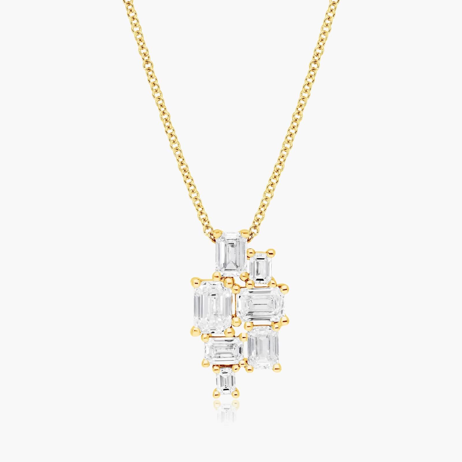 14K Yellow Gold Assemblage Emerald Cut Lab Created Diamond Necklace