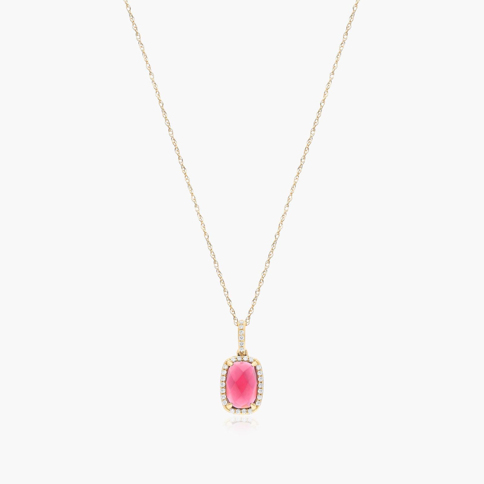 14K Yellow Gold Elongated Cushion Halo Garnet and Diamond Necklace (9.0x6.0mm) Image-0