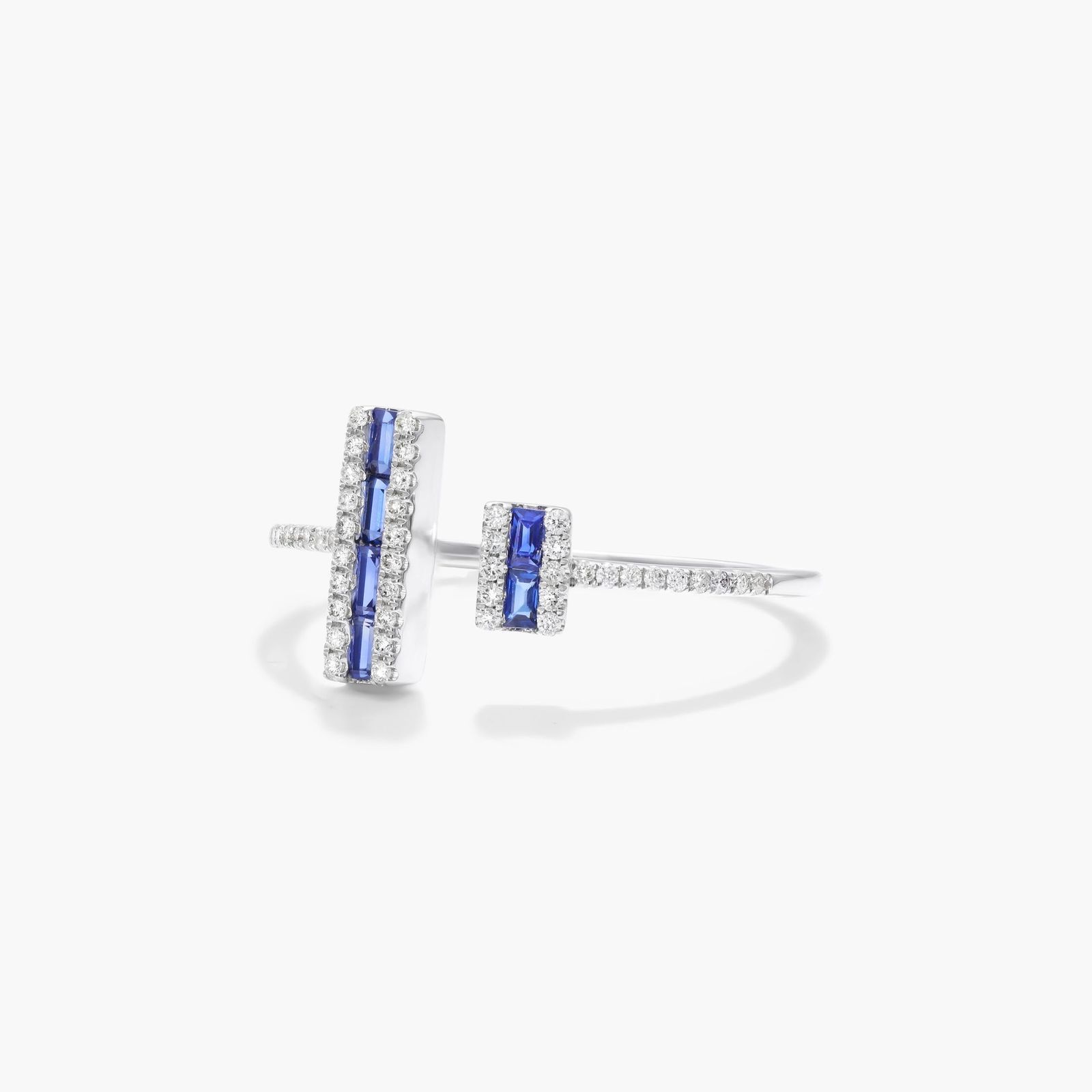 14k White Gold Open Double Bar Sapphire and Diamond Ring Image-1