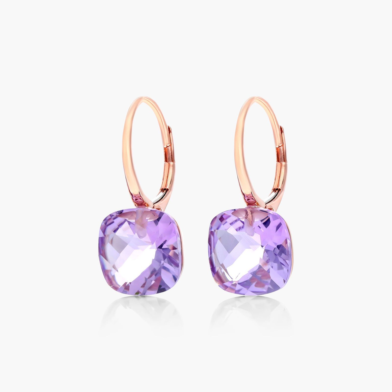 14K Rose Gold Amethyst Checkerboard Leverback Earrings (10.0x10.0mm)