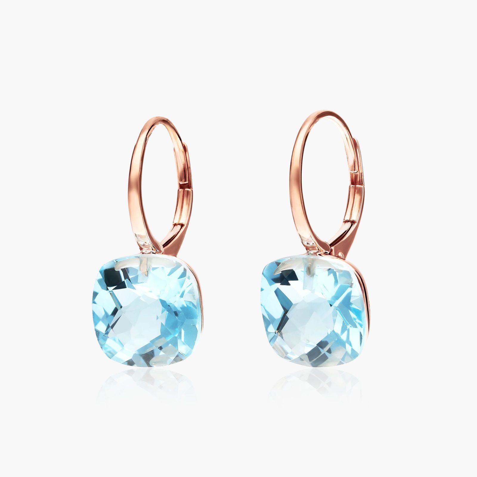 14K Rose Gold Blue Topaz Checkerboard Leverback Earrings (10.0x10.0mm ...