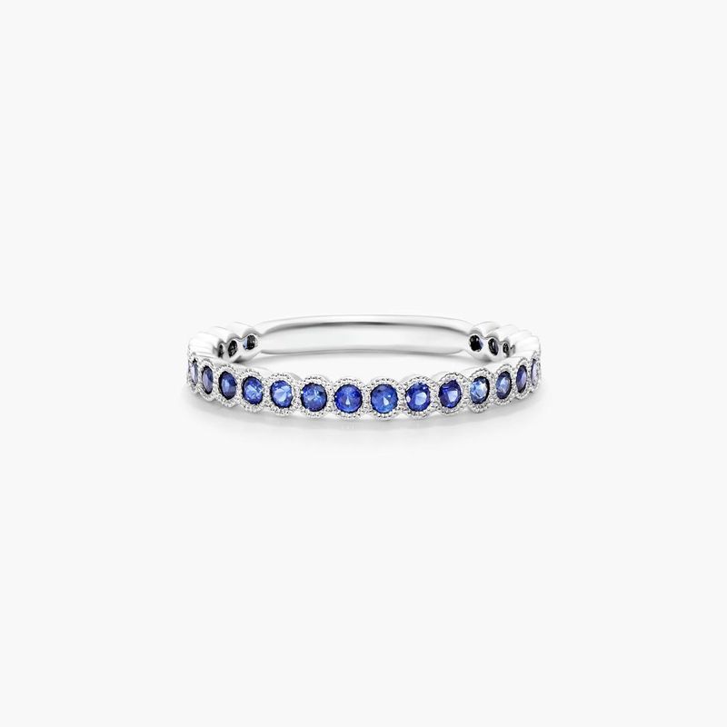 14K White Gold Milgrain Bezel Sapphire Ring