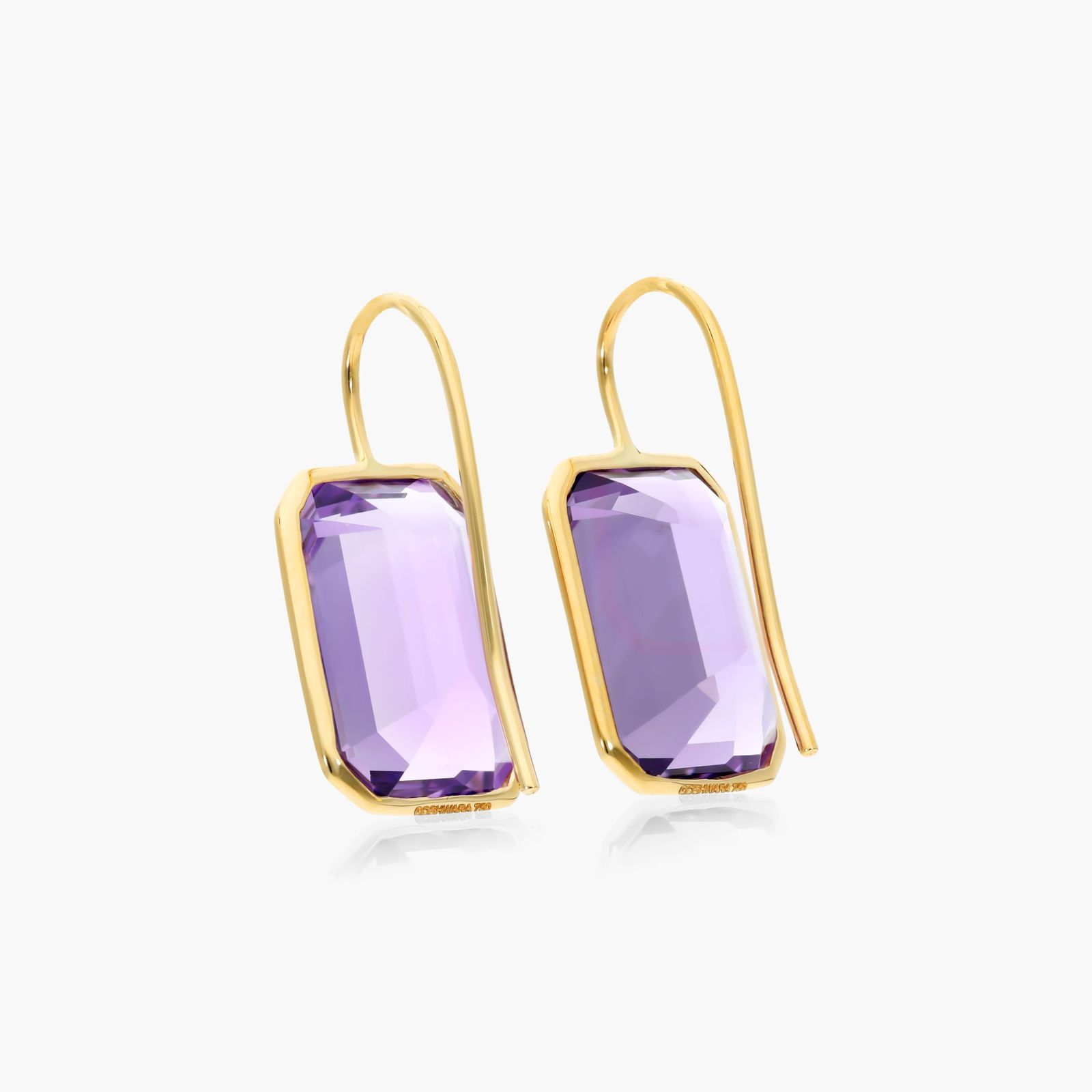 18K Yellow Gold Emerald Cut Amethyst Drop Earrings (15.0x10.0mm) Image-1