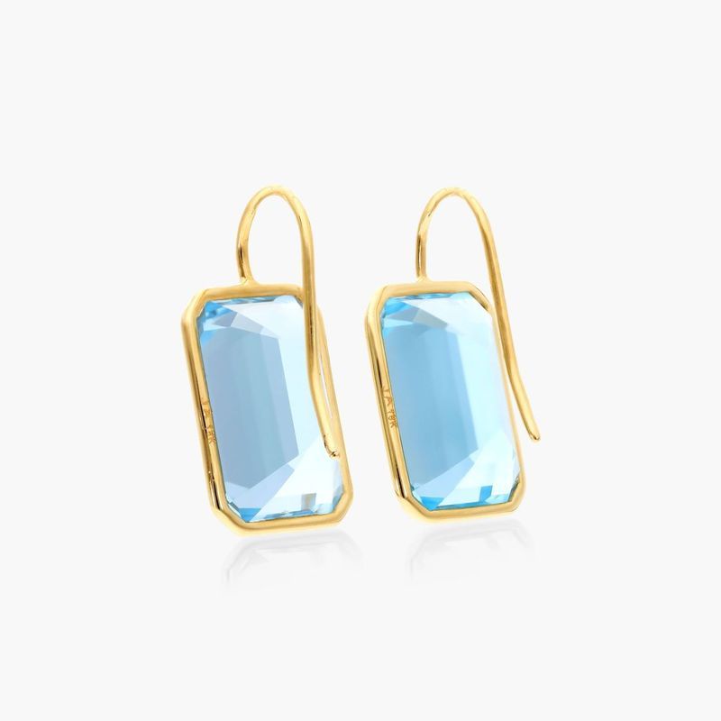 18K Yellow Gold Emerald Cut Blue Topaz Drop Earrings (15.0x10.0mm)