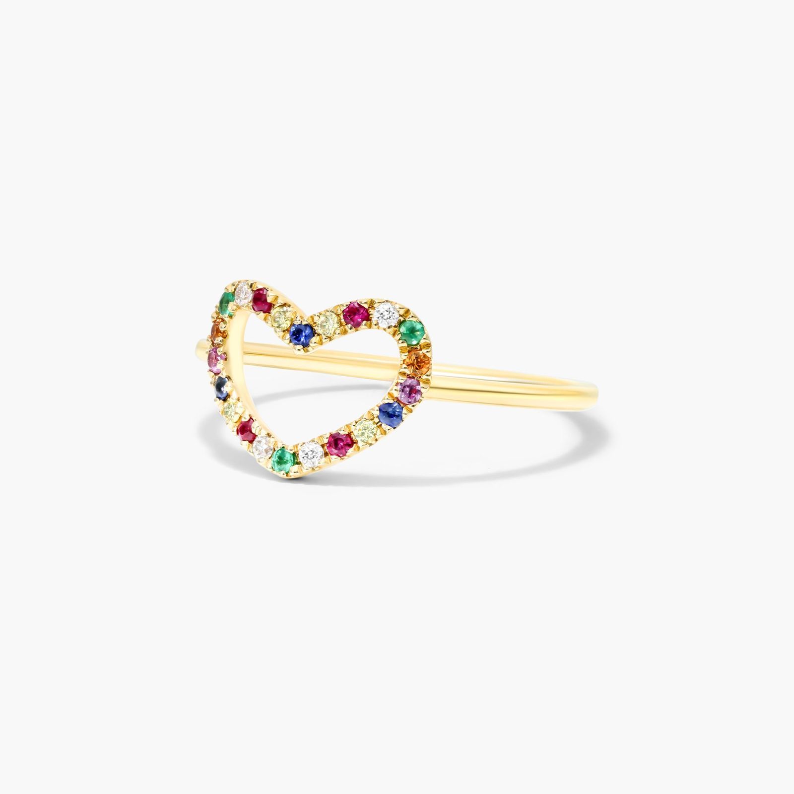 14K Yellow Gold Multi Gemstone Petite Open Heart Ring Image-1