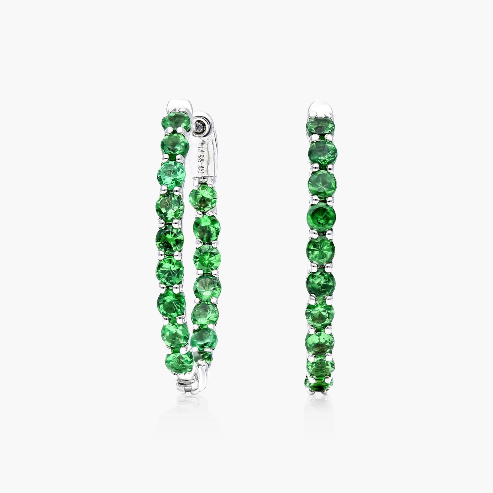 14K White Gold Tsavorite Trellis Inside Out Oval Hoops, 0.8 Inch Image-0