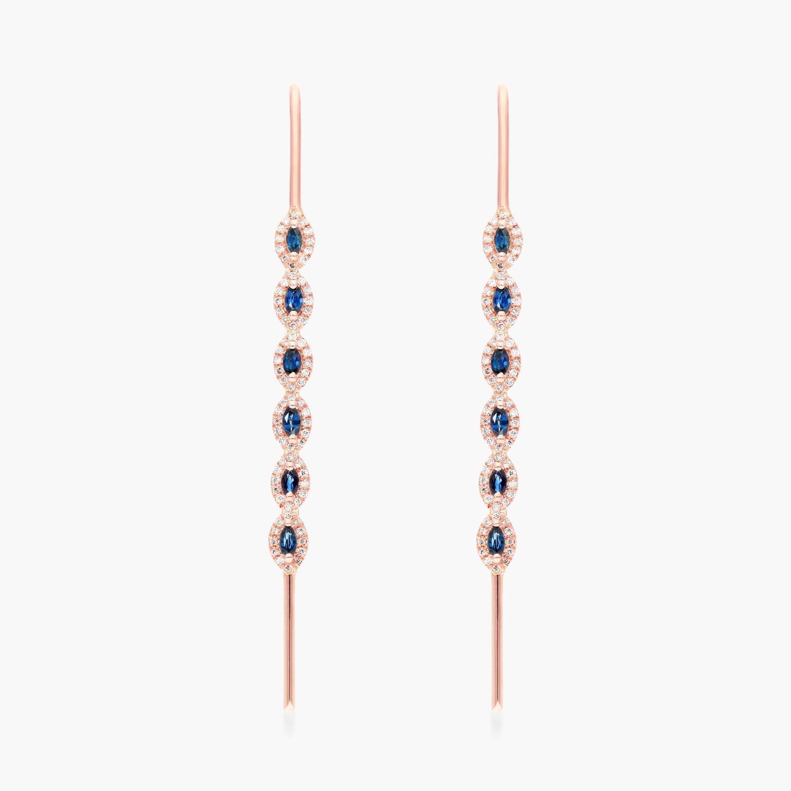 18K Rose Gold Marquise Sapphire and Diamond Threader Earrings Image-0