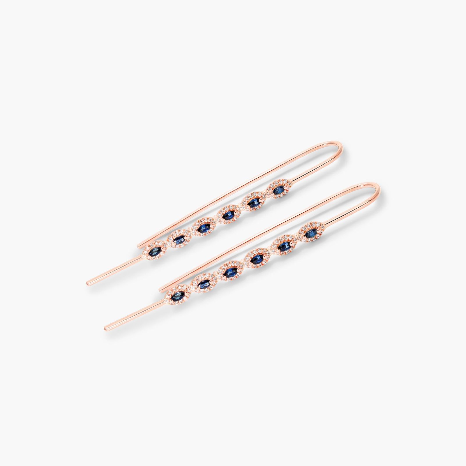 18K Rose Gold Marquise Sapphire and Diamond Threader Earrings Image-1