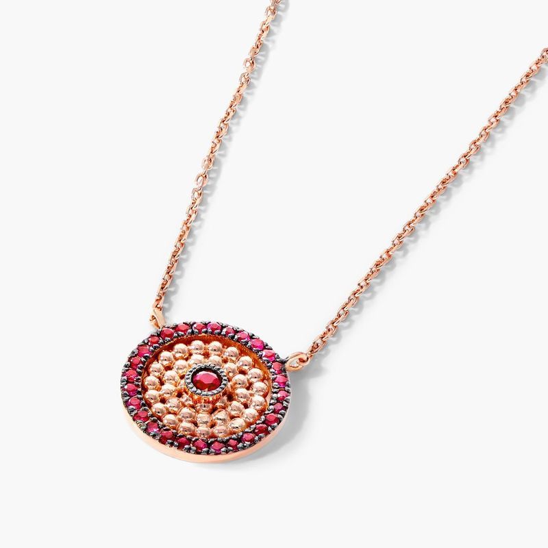 18K Rose Gold Ruby Inner Circle Dots Necklace