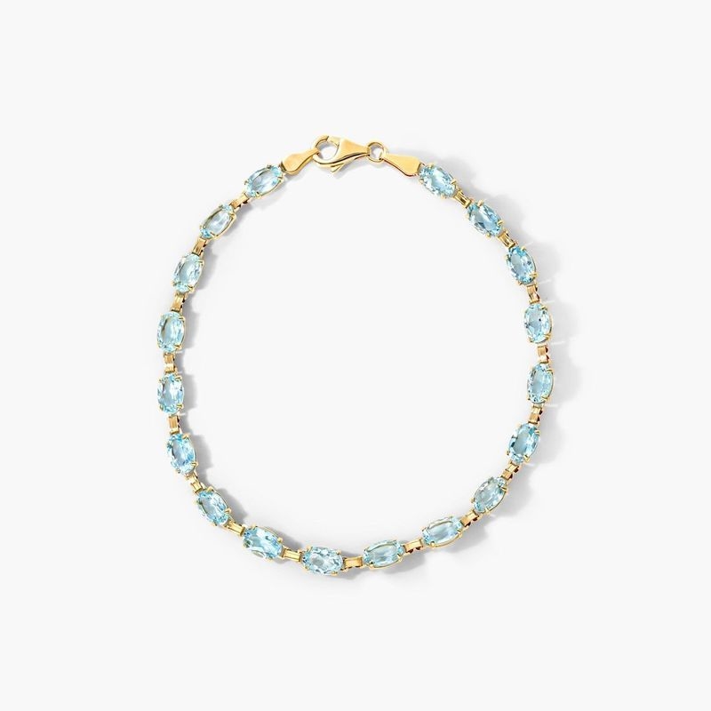 14K Yellow Gold Blue Topaz Line Bracelet