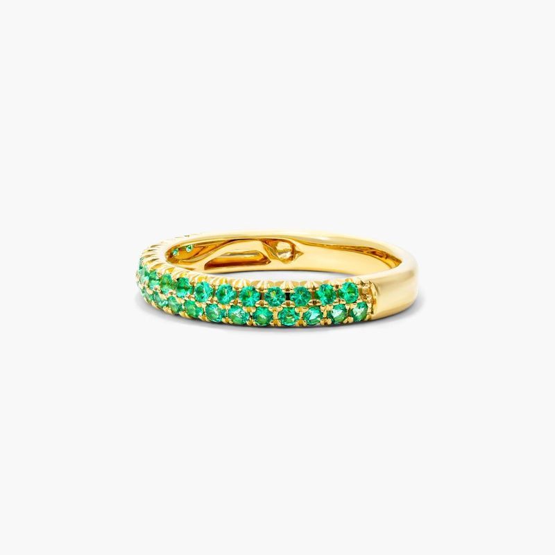 14K Yellow Gold Double Row Pavé Emerald Ring