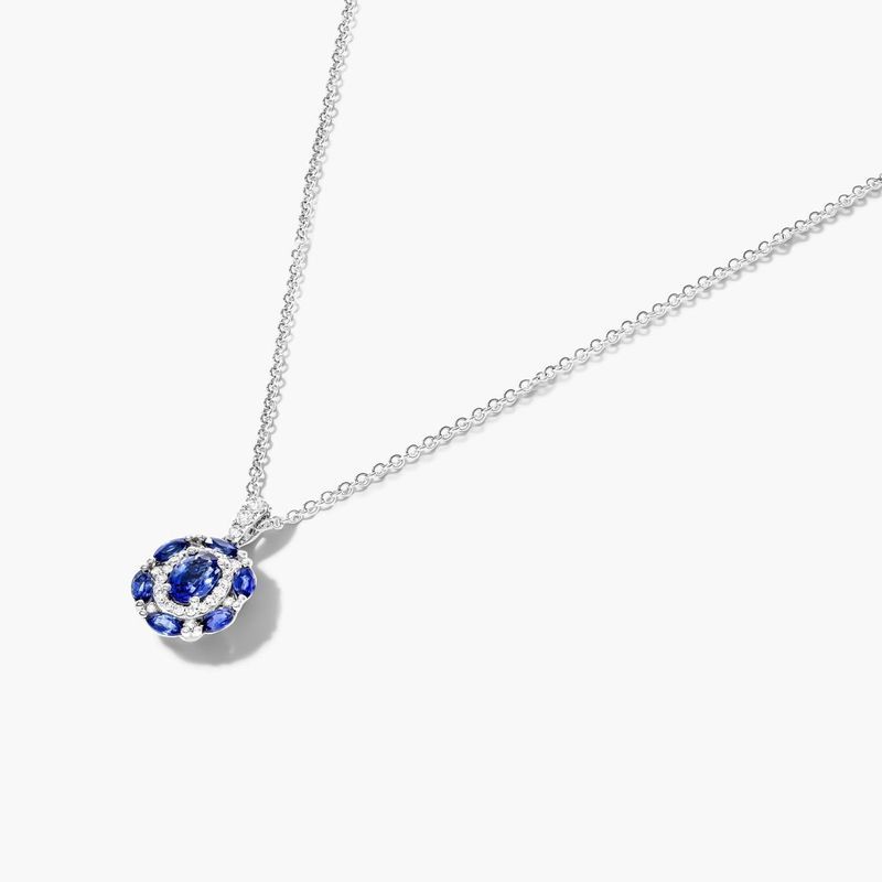 14K White Gold Imperial Sapphire and Diamond Necklace