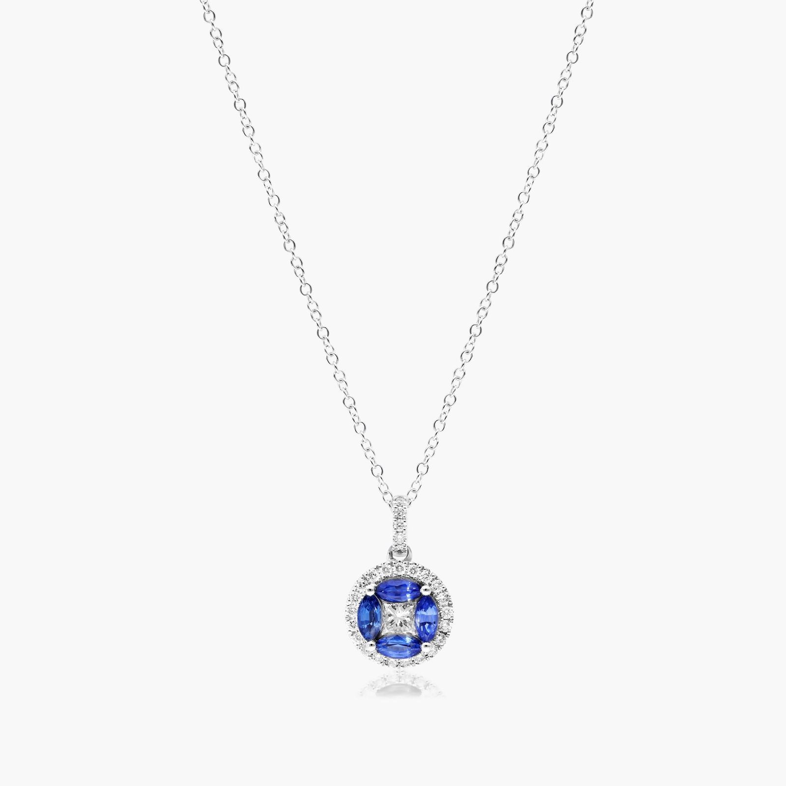 14K White Gold Marquise Sapphire and Diamond Pendant Image-0