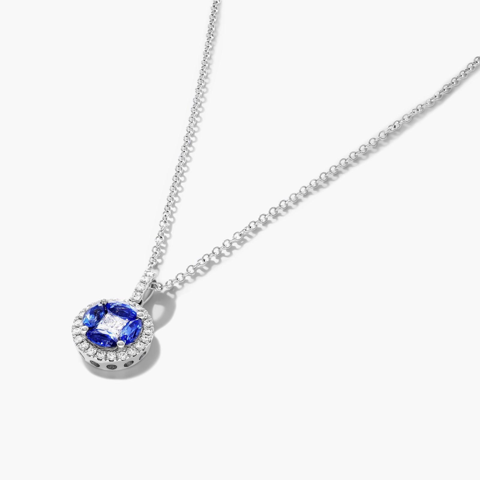 14K White Gold Marquise Sapphire and Diamond Pendant Image-1