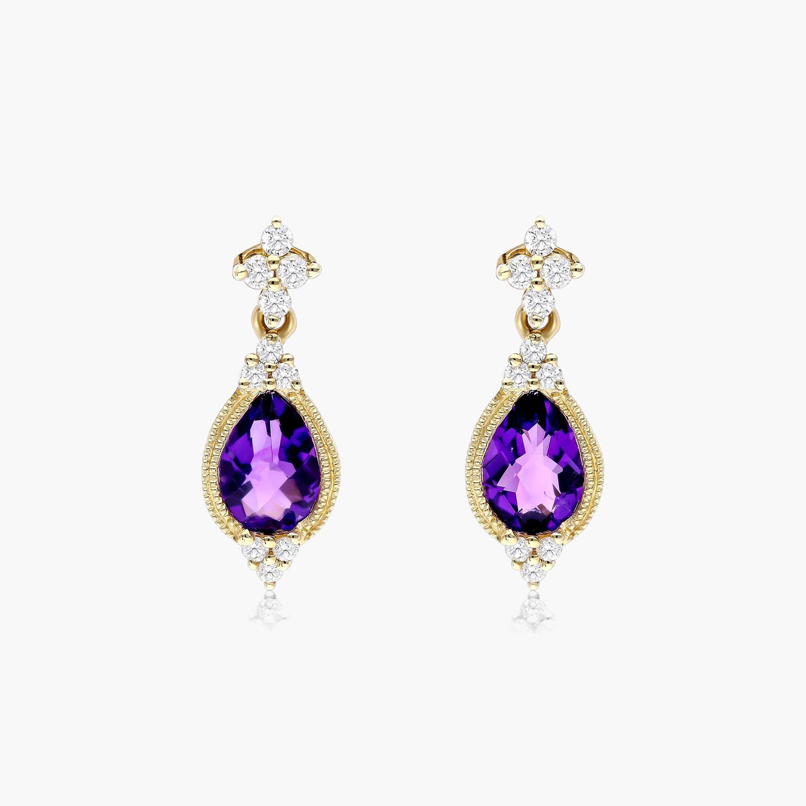 14K Yellow Gold Classical Amethyst and Diamond Earrings by Brevani ...