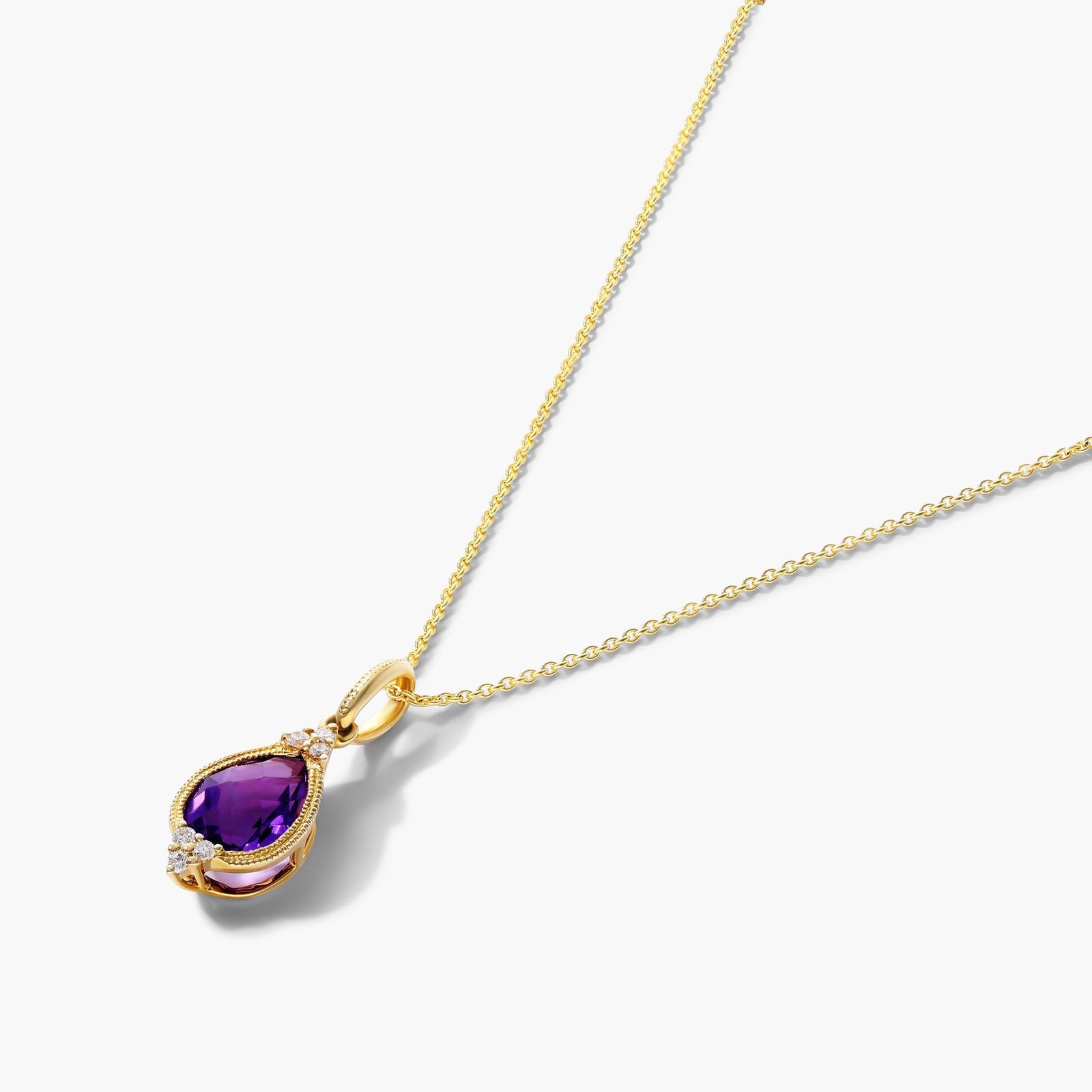 14K Yellow Gold Classical Amethyst and Diamond Necklace by Brevani Image-1