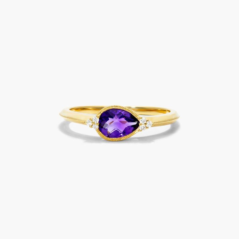 Classical Amethyst And Diamond Ring In 14K Yellow Gold by Brevani