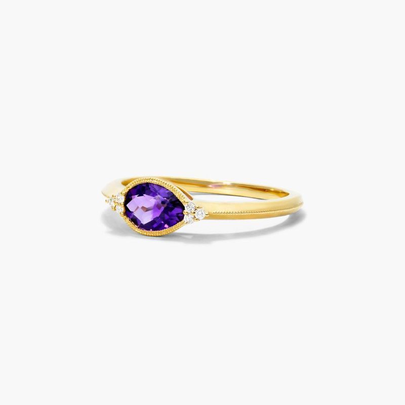 Classical Amethyst And Diamond Ring In 14K Yellow Gold by Brevani
