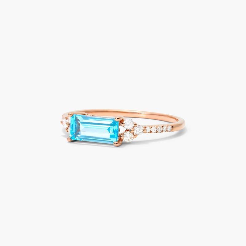 14K Rose Gold Blue Topaz and Triad Diamond Ring by Brevani